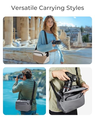 BAGSMART Camera Sling Bag, Small Camera Bags for Photographers with Tripod Holder, Waterproof DSLR/SLR/Mirrorless Camera Bags Crossbody with Rain Cover, Compatible with Canon Sony Nikon, Beige - color: Beige