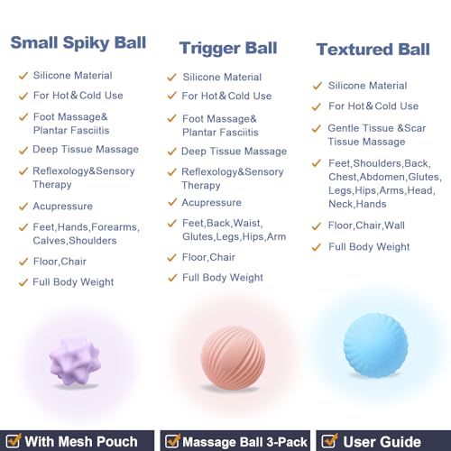 Silicone Massage Ball Set for Myofascial Release, Trigger Point & Deep Tissue Therapy - Lacrosse Massage Balls for Muscle Knots, Plantar Fasciitis and Muscle Soreness Relief (3 Pack) - style: Silicone Massage Ball Set for yoga