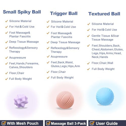 Silicone Massage Ball Set for Myofascial Release, Trigger Point & Deep Tissue Therapy - Lacrosse Massage Balls for Muscle Knots, Plantar Fasciitis and Muscle Soreness Relief (3 Pack) - style: Silicone Massage Ball Set for yoga