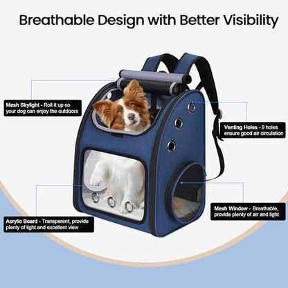 Expandable Cat Carrier Backpack,Large Space,Airline Approved,18 lbs | Portable Pet Carrier Backpack with Super Ventilated, Ideal for Traveling/Hiking /Camping/ Vet, Blue - color: Blue-Standard