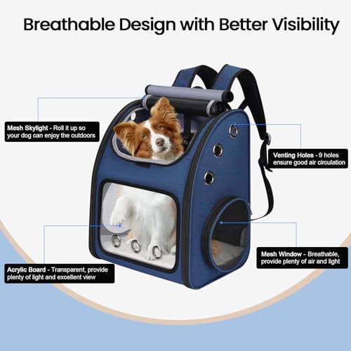 Expandable Cat Carrier Backpack,Large Space,Airline Approved,18 lbs | Portable Pet Carrier Backpack with Super Ventilated, Ideal for Traveling/Hiking /Camping/ Vet, Blue - color: Blue-Standard