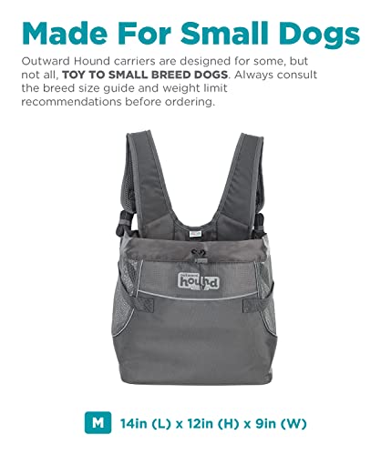 Outward Hound PupPak Dog Front Carrier, Medium, Grey – Hands-Free Hiking & Camping Pet Backpack for Small Pets up to 20 lbs, Padded Straps, Breathable Mesh, Water-Resistant, Safety Clip - size: 14.0"L x 9.0"W x 12.0"H