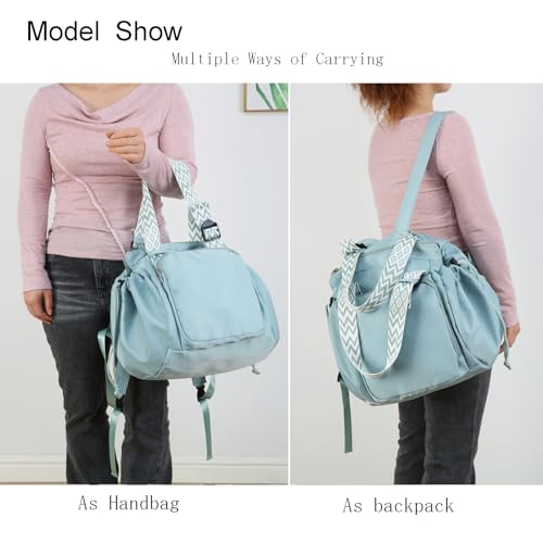 Tote Bag Large Capacity Lightweight Backpack with 15 Pockets Nylon Shoulder Bag for Car Travel Mother Bag - color: Mint Green