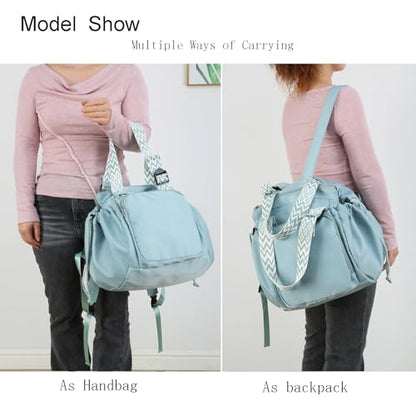 Tote Bag Large Capacity Lightweight Backpack with 15 Pockets Nylon Shoulder Bag for Car Travel Mother Bag - color: Mint Green