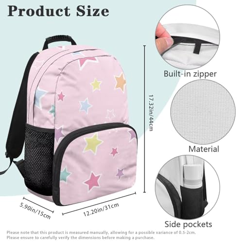 Lightweight 17 Inch Laptop Backpack for High School & College Students - Minimalist Star Print Pink Durable School Bookbag with Adjustable Padded Shoulder Straps & Water Bottle Pocket - color: Minimalist Star Print Pink