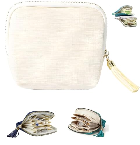 Travel Jewelry Case, Small High-End Large-Capacity Tassel Storage Bag Gifts for Women, Pouch Bags with Zipper, Velvet Jewelry Organizer Storage Bag for Bracelet Rings Earring (Off-White) - color: Off-White