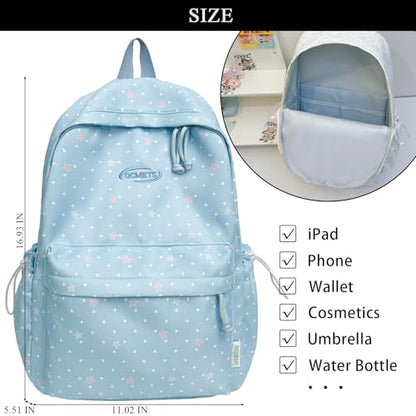 Cute Aesthetic Backpack Y2K Simple Heart Star Print Kawaii Backpacks Travel Laptop Rucksack Backpack for Women (Blue) - color: Blue