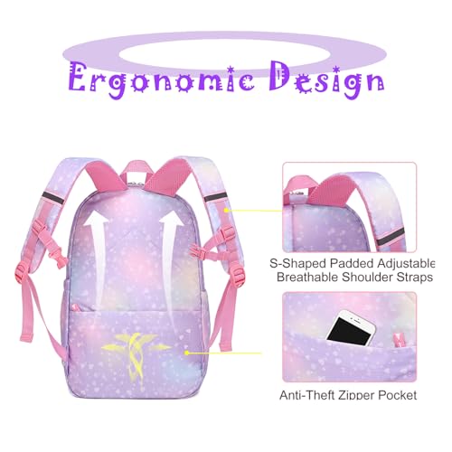School Backpack for Girls Rainbow Backpack Cute Backpack for Back to School Laptop Travel Bag With pencil Case for Travel Camping Hiking (Purple Set) - color: Purple Set
