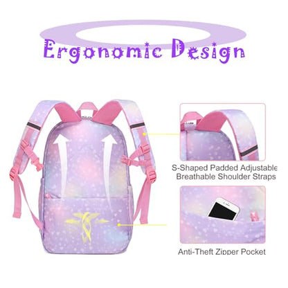 School Backpack for Girls Rainbow Backpack Cute Backpack for Back to School Laptop Travel Bag With pencil Case for Travel Camping Hiking (Purple Set) - color: Purple Set