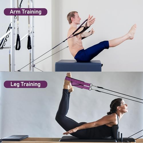TOBWOLF Pilates Straps - Double Loop D-Ring Straps for Reformer, Padded, Home Gym Workout - color: Purple