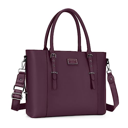 MOSISO Laptop Bag for Women, 15.6 inch Waterproof Vintage PU Leather Briefcase Shoulder Computer Laptop Tote Bag for Office Work, Plum - color: Plum, size: 16 inch