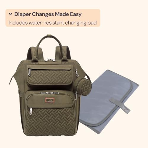 BabbleRoo Diaper Bag Backpack, Multifunction Nappy Changing Bag with Changing Pad, Stroller Straps & Pacifier Case, Unisex Stylish Travel Back Pack for Moms & Dads - Army Green - color: Army Green
