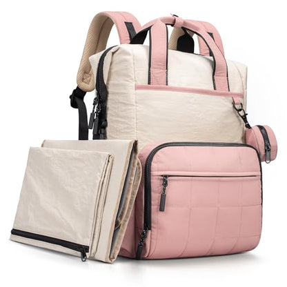 VONAL Diaper Bag Backpack, Lightweight Baby Diaper Bags, Travel Large Diaper Bag with Changing Station, Pink Diaper Backpack for Boys Girls Newborn with Insulated Pockets, Stroller Straps - color: Pink