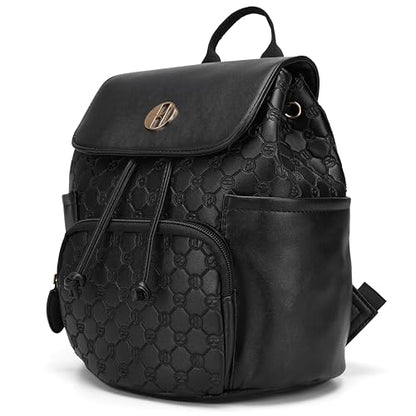 ELLE Compass 10L Vegan Leather Monogram Mini Backpack | Black - color: Black