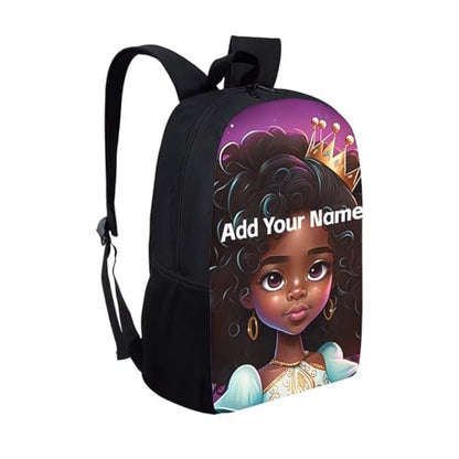 Personalized School Backpacks for Girls 10-12/4-6 Afro Black Kids Bookbag Custom Name School Bag Magic Children Back Pack with Water Bottle Holder - color: African Black Girl-24
