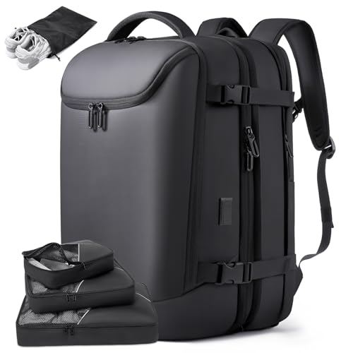 TANGCORLE 50L Carry on Travel Backpack, Expandable Airline Approved Backpacks with 3 Packing Cubes Fit 17.3 inch Laptop Suitcase backpack for Men Women(Black) - color: Black-b50