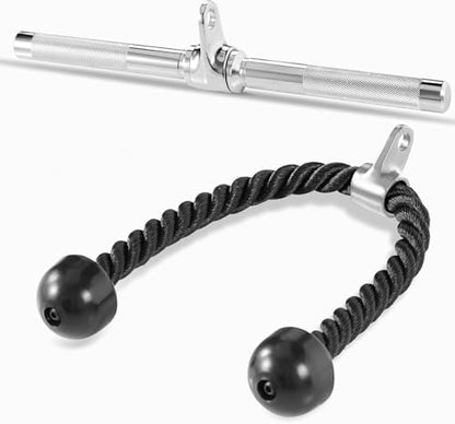 Yes4All Cable Machine Attachment, Row Handles, Tricep Rope, Straight Bar, V Bar, LAT Pulldown Accessories Load 880 LB for Home Gym - color: L. (Chrome) Tricep Rope + Straight Bar