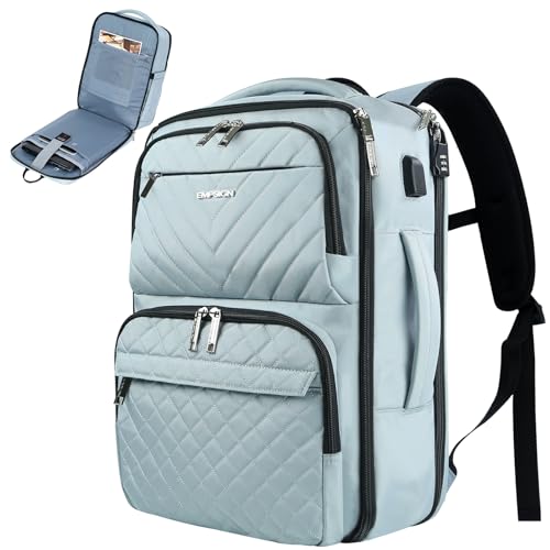 EMPSIGN Carry on Travel Backpack for Women & Men, 17 inch Large TSA Friendly Laptop Backpack with USB Port, Airline Approved Carry On Luggage, Travel Essentials, Weekender Overnight Bags, Light Blue - color: Quilted Light Blue, size: 17 Inch