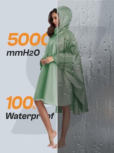 SaphiRose Unisex Rain Poncho Waterproof Raincoat Hooded for Adults Women with Pockets - color: Green