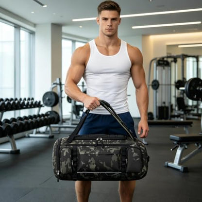 BE SMART 50L Extra Large Gym Backpack for Men, Big Gym Bag with Shoes Compartment, Waterproof Heavy Duty Duffel Bags (Camo Green 2, Large-40L) - color: Camo Green 2, size: Large-40L