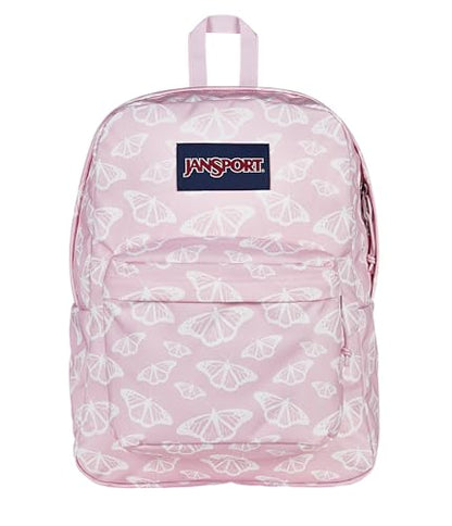 JanSport SuperBreak One Backpack - Durable, Lightweight Bag with 1 Main Compartment, Front Utility Pocket with Built-in Organizer, Premium Backpack, Flutter By - color: Flutter By Pink Ice/White/Pink Ice