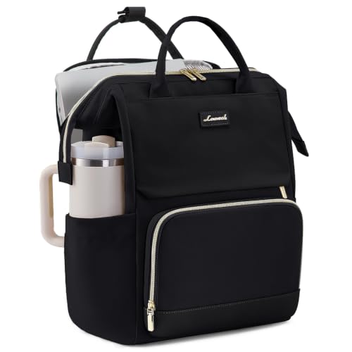 LOVEVOOK Independent Laptop Compartment Backpack for Women with Giant Tumbler Holder Pocket for Travel Work Nurse Teacher - color: Black, size: 15.6-Laptop Sleeve