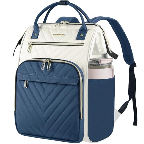 VANKEAN Laptop Backpack for Women Fashion Computer Work Bag, Large Capacity Waterproof Backpack, College Daypack Business Travel, Beige/Haze blue, 15.6 Inch - color: Beige/Haze Blue, size: 15.6 Inch