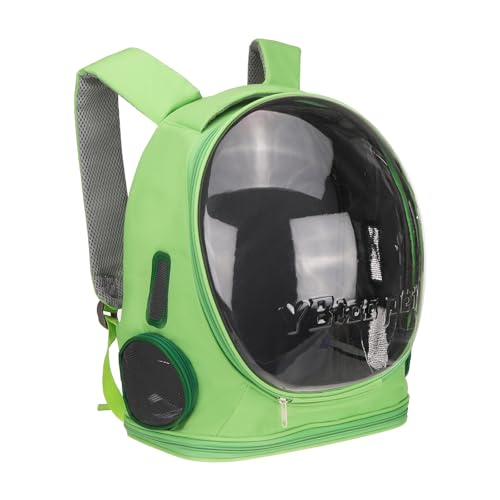 Pet Backpack Carrier, Portable and Ventilated, Oxford Cloth, Dog Cat Travel Bag with Transparent Cover 12.99", (Green, 1 Pcs), Intended for Hiking/Camping/Traveling - color: Green