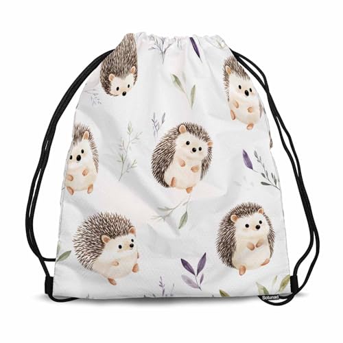 Hedgehog Drawstring Backpack Adjustable Shoulder Strap Cute Animal Morphometric Leaf Branch Drawstring Bag Sutiable for Sports Beach Short Travel 14x16.9 Inch - color: Hedgehog