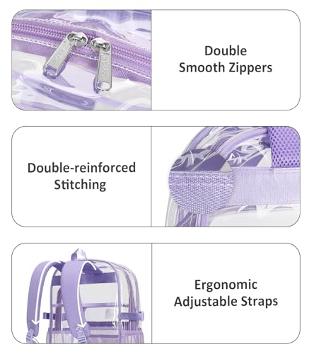 abshoo Big Heavy Duty Clear Backpack for School Girls Transparent Bookbag for Middle High School (Purple) - color: Purple