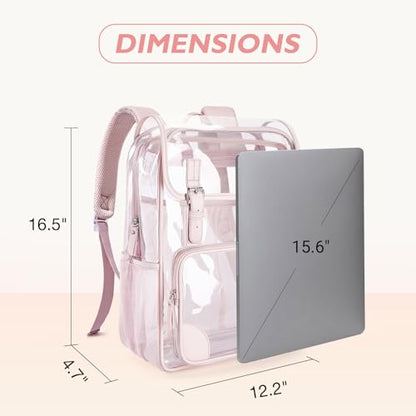 mommore Clear Backpack for School Heavy Duty PVC Transparent Bookbag for Girls Stadium Approved See Through Backpack - color: Pink, style: Clear Backpack