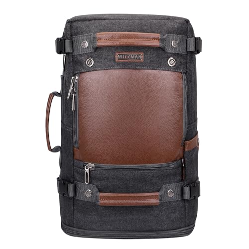 WITZMAN Travel Backpack for Men Women Carry on Luggage Backpack Canvas Rucksack Duffel bag with Shoe Compartment（A2020 black） - color: 18.5 Inch Black