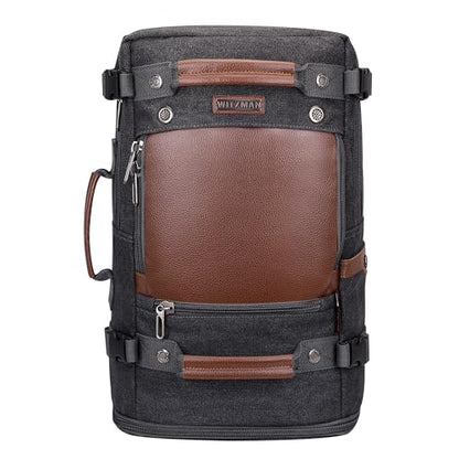WITZMAN Travel Backpack for Men Women Carry on Luggage Backpack Canvas Rucksack Duffel bag with Shoe Compartment（A2020 black） - color: 18.5 Inch Black