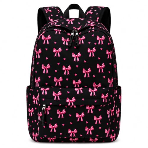 LOIDOU Girls Backpack for Kids Cute School Bookbag - color: Bow Black 215, size: L-17"