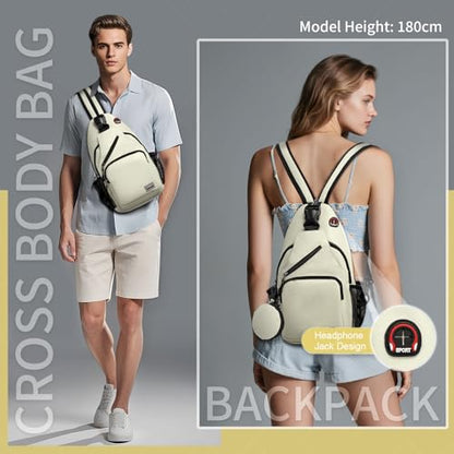 Convertible Sling Bag with Coin Pocket, 11" Tablet Crossbody Mini Backpack with Headphone Jack Casual Pack for Women Men Travel, White - color: White, size: Large