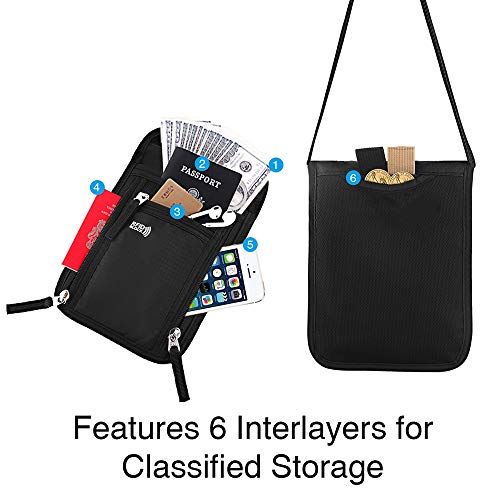 Travel Pouch Neck Wallet Family Passport Holder Organizer Case with RFID Blocking | Family Passport Holder - color: Black