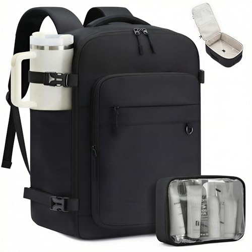 LOVEVOOK Travel Backpack for Women Men, Carry on Backpack for Traveling, Waterproof Hiking Backpack Outdoor Sports Rucksack, Casual Daypack Travel Weekender Essentials - color: Black, size: 25L-2PCS