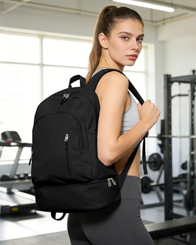 Gym Backpack for Women Men,Waterproof Gym Backpack with Shoe Compartment,Lightweight Sports Gym Bag Casual Daypack,Black - color: A-black
