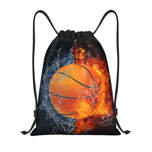 Basketball Drawstring Bags for Kids Boys Girls, Sports-Themed Drawstring Backpack Casual Knapsack for Adults Women Men, Black Draw String Rucksack Bags for Gym Travel Swimming Beach Camping, Small - color: Basketball, size: S - 14"x16.9"