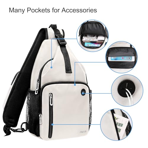 MOSISO Sling Backpack Bag, Crossbody Shoulder Bag Travel Hiking Daypack Chest Bag with Front Square Pocket&USB Charging Port - color: Beige