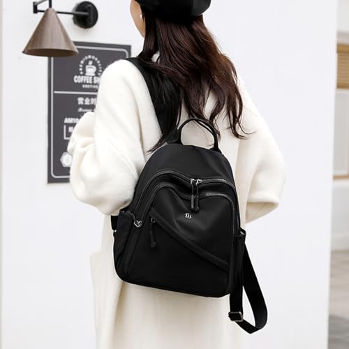 Backpack for Women Small, Mini Nylon Travel Backpack Purse, Shoulder Bag Cute Lightweight Daypack for Ladies (Black) - color: Black