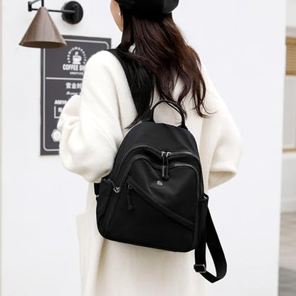 Backpack for Women Small, Mini Nylon Travel Backpack Purse, Shoulder Bag Cute Lightweight Daypack for Ladies (Black) - color: Black