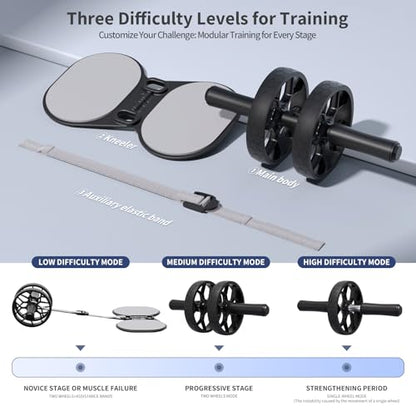 Ally Peaks Ab Roller Wheel with Adjustable Resistance，Automatic Rebound Abs & Core Workout Equipment for Beginners，All Levels & Post-Exhaustion Detachable Strength Training with Knee Pad.Ab wheel roller for men women