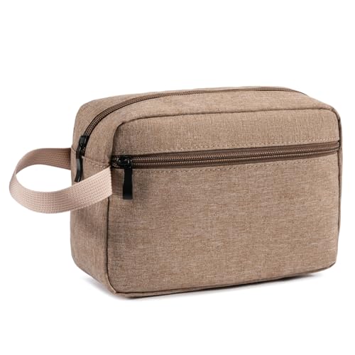 Travel Hanging Toiletry Bag with Carry Handle - Water-Resistant Small Cosmetic Organizer for Men & Women, Makeup, Shaving Kit, Gym & Travel Essentials (Camel) - color: Camel