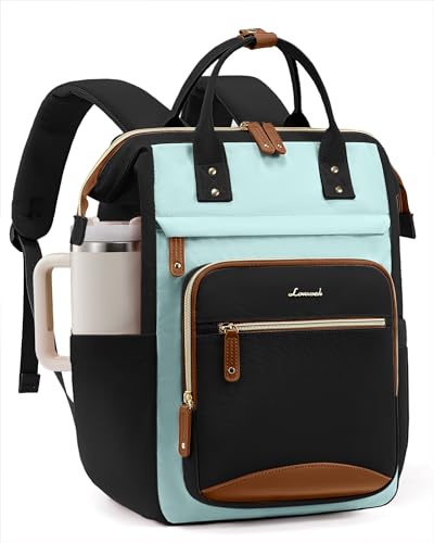 LOVEVOOK Laptop Backpack for Women Work Bag with Large Capacity Cup Side Pocket, 15.6 Inch Waterproof Computer Backpacks (Green Brown, 15.6INCH) - color: Green Brown, size: 15.6INCH