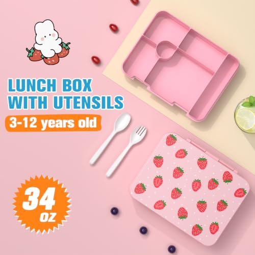 Bevalsa Backpack for Girls, School Bookbag Teen Girls Backpack Set with Bento Lunch Box, Insulated Bag & Pencial Case, 43oz Lunch Containers for Kids Elementary Middle Student (Pink Strawberry) - color: Pink Strawberry
