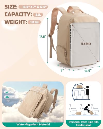 Smasrob 32L Women Travel Backpack with Shoe and Laptop Compartment, Travel Bag with Water Bottle Holder and Wet Pocket, Water-Resistant, Camel - color: Camel