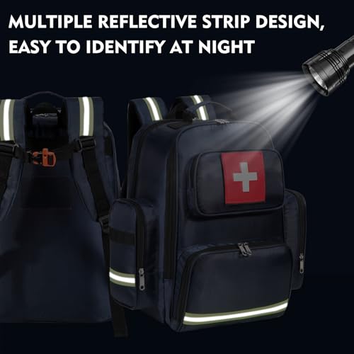 Gatycallaty First Aid Backpack Medical Emt First Responder Bag Empty Ems Emergency Home Health Hiking Trauma Travel Camping (Large, Navy) - color: Navy, size: Large