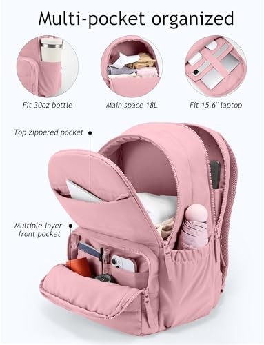 Uselike Travel Backpack for Women, 15.6 Inch Laptop Backpack, Quilted College Bookbag, Cute Work Backpacks, Water Resistant - color: Mauve Pink