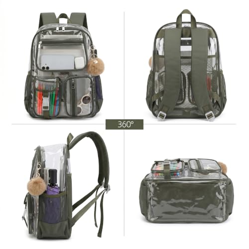 Clear Backpacks for Girls Boys, Heavy Duty PVC Transparent School Bookbag See Through Back Pack for College Work Travel (Army Green) - color: Army Green